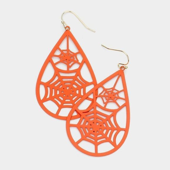 Halloween Orange Cut Out Cobweb Accented Earrings - Picture 1 of 1